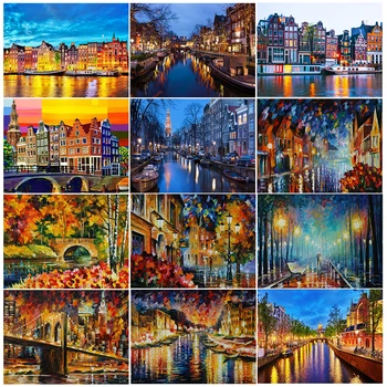 

5d Diy Diamond Painting Amsterdam Nature Scenic house Cross Stitch full Embroidery Diamond Pattern Needlework 3d Diamond Mosaic