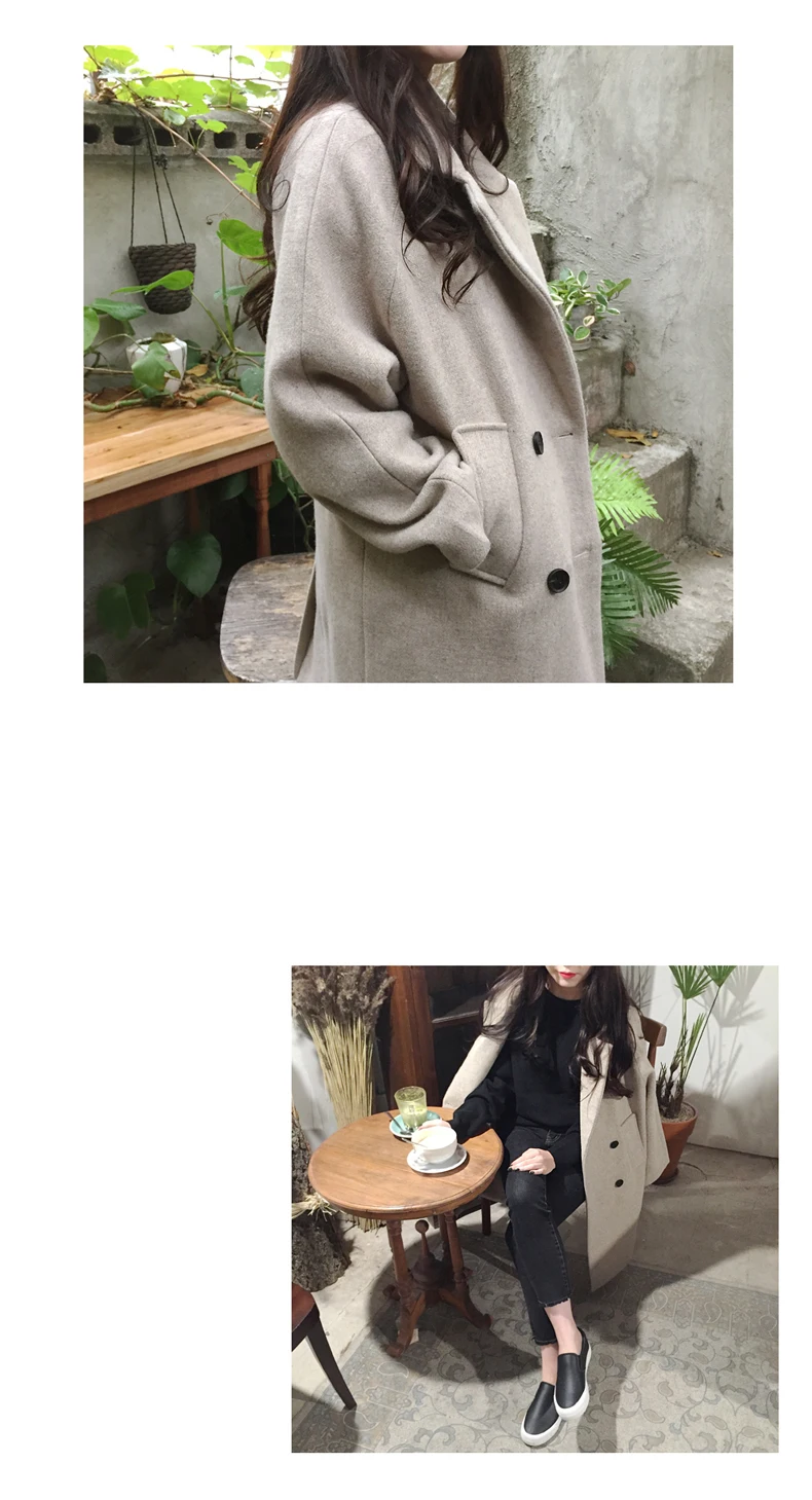 Зимнее модное женское свободное новое пальто с длинным рукавом средней длины Высококачественная шерстяная куртка женское плотное теплое шерстяное пальто