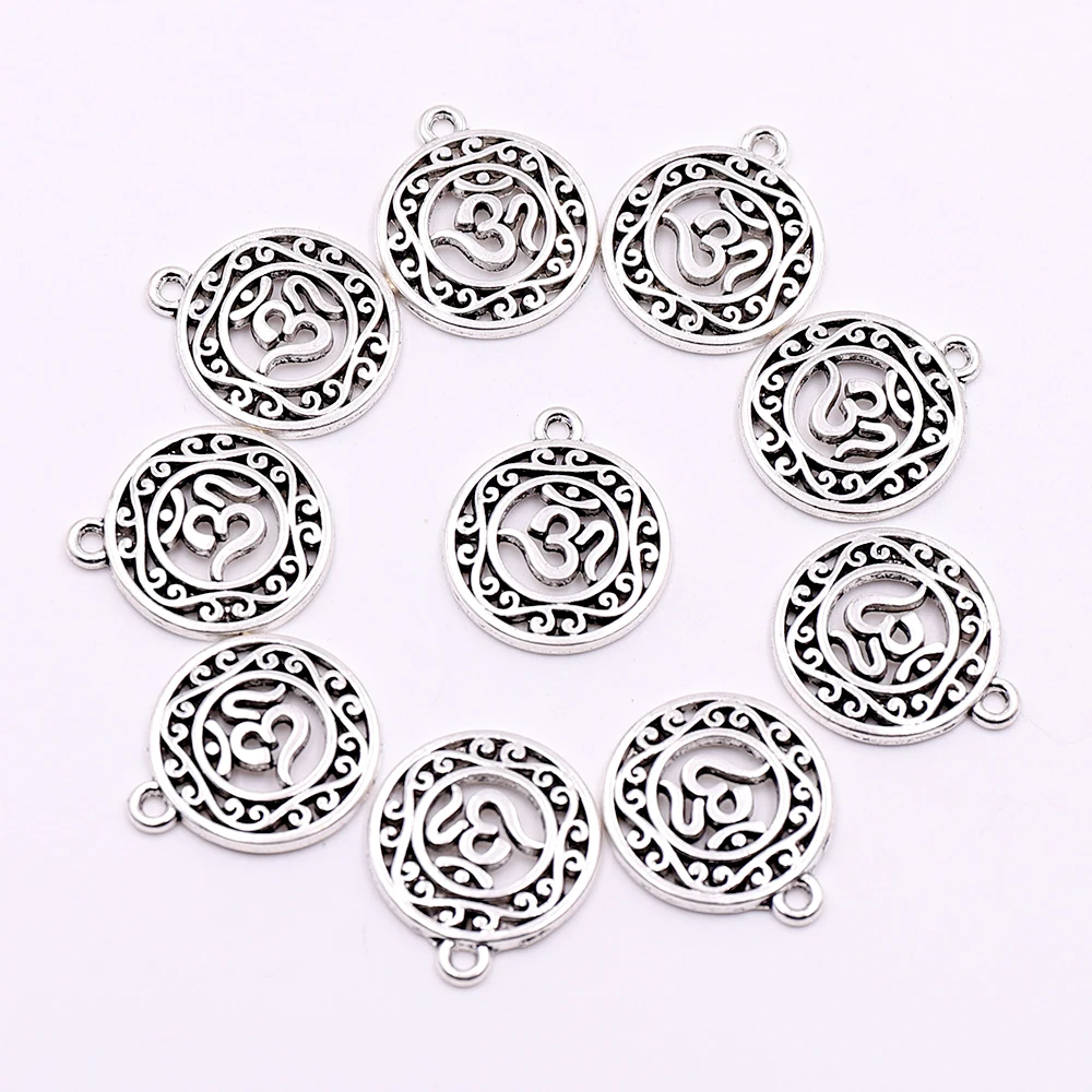 

Wholesale Tibetan Silver Plated Round 3D Pendants Charms for Jewelry Making DIY OM Components for Yoga Bracelets Earrings Making