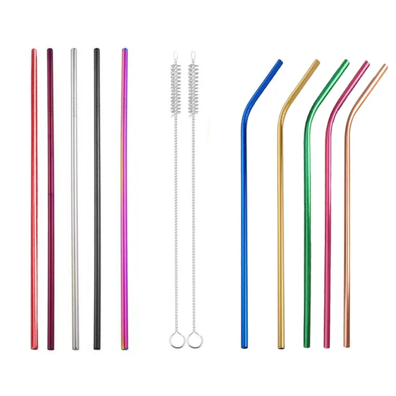 Reusable 304 Stainless Steel Drinking Straw Bar Party Metal Straw with Cleaner Brush For Mugs Sturdy Bent Straight Straws - Цвет: Mix E s5b5 10PCS