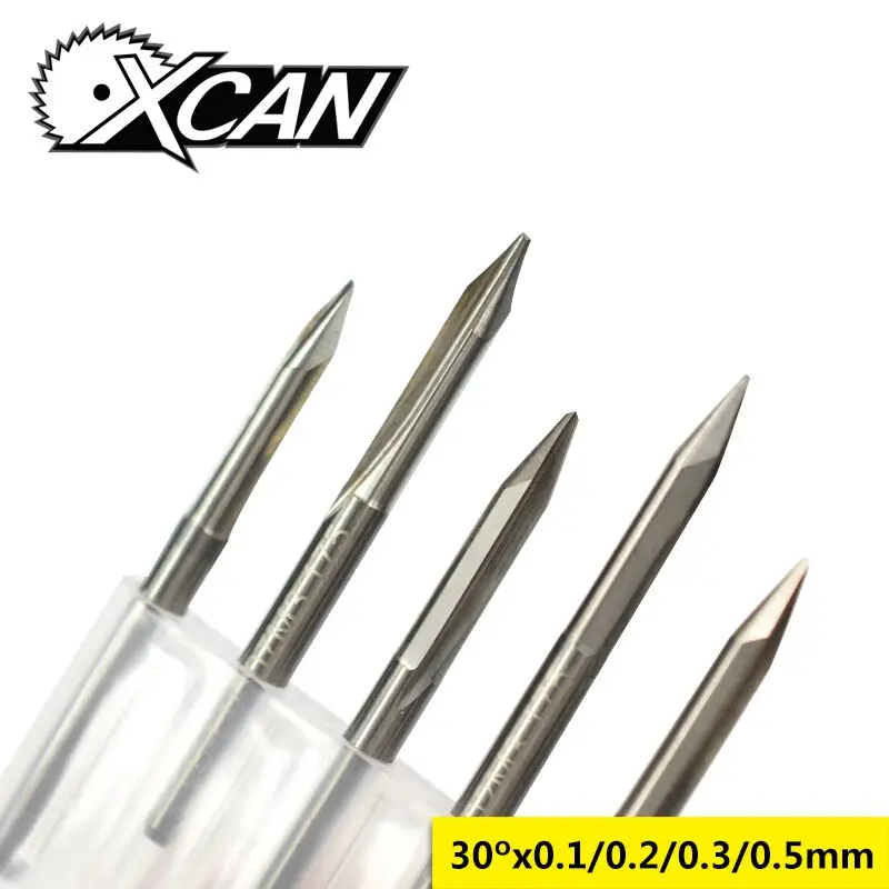 

XCAN 10pcs 3.175 Shank Two Flute CNC V Shape Engraving Bit 30 Degrees 0.1/0.2/0.3/0.5mm CNC Router Bit For Woodworking End Mills