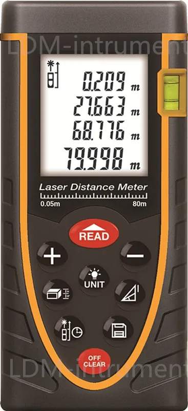 Free Shipping 80m Laser distance meter m/in/ft bubble level tool Rangefinder Range finder Tape measure Area/Volume Better SW-80