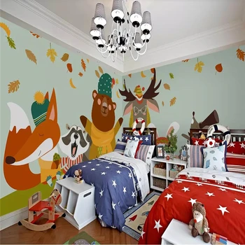 

Custom 3D Non-Woven Whole House Wallpaper Children Cartoon Fox Cute Bear Deer Animals Zoo Home Decor For Kids Room Bedroom