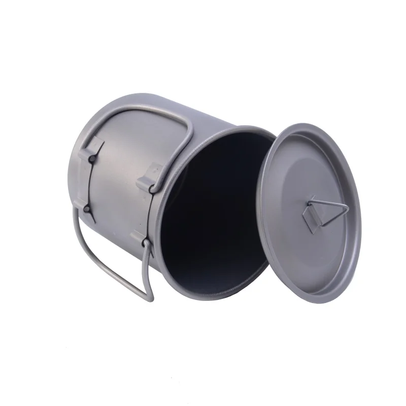 400 ml olla de titanio agua taza con tapa tazón y mango plegable Camping al aire libre pote ollas Picnic cuelgue olla
