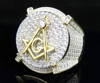 

Men's 18KT Yellow Gold Filled Lab Diamonds 3D Masonic Engagement Pinky Ring Size 8-15