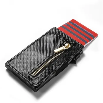 

BYCOBECY 2020 New Arrival Credit Card Holder Business PU Leather Carbon Fiber Black Card Wallet Card Case RFID Blocking Purses