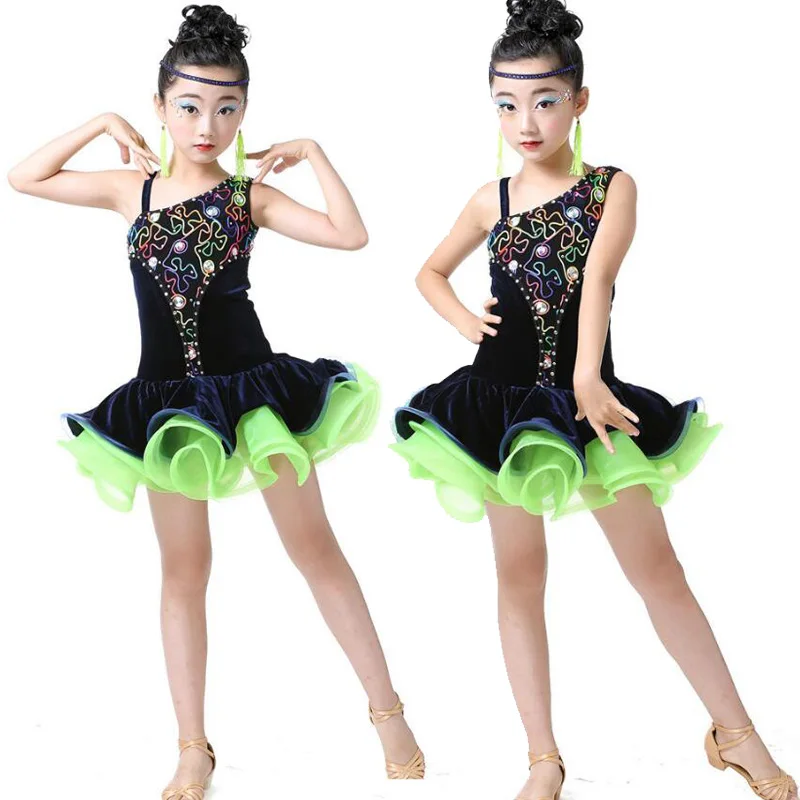 

Sequin Girls Ballroom Latin Dance dress Kids Ballet Jazz Performance Costumes competition skating dresses kleid ballroom frauen