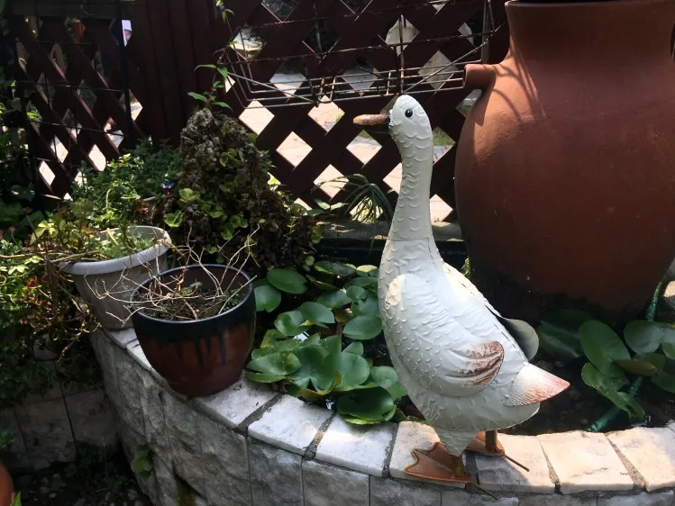 Винтажная железная утка белая садовая декорация животные