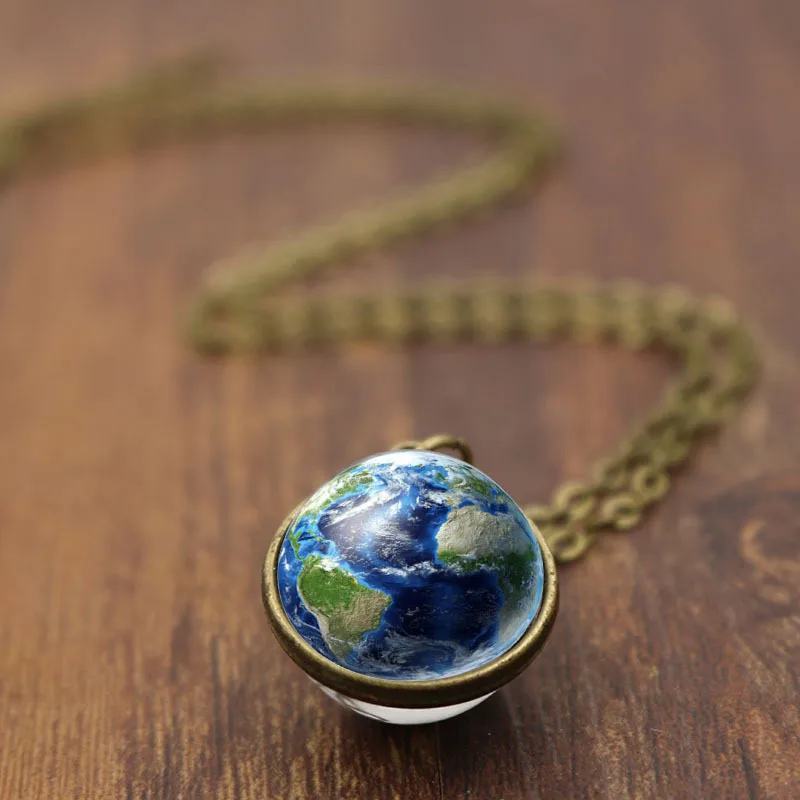 

1pc Fashion Galaxy Earth Planet Solar System Universe Necklace Double Sided Glass Ball Pendant Long Chain Necklace Charm Jewelry