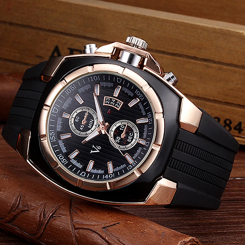 

V6 Brand Luxury Famous Men New Business Rubber Watch Male Clock Fashion Leisure Dress Quartz Watch Relogio Masculino