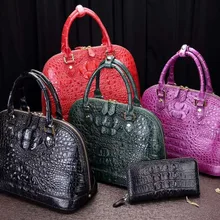 Натуральная крокодиловая кожа женская сумка через плечо стильная Красная Зеленая Фиолетовая Сумка среднего размера