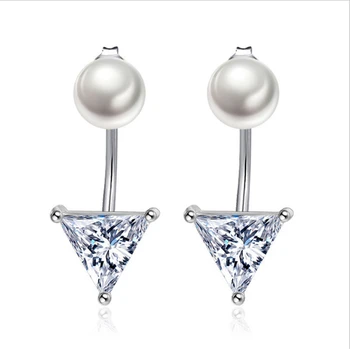 

NEHZY New fashion simple female pearl silver earrings temperament elegant dazzling triangular crystal earrings jewelry