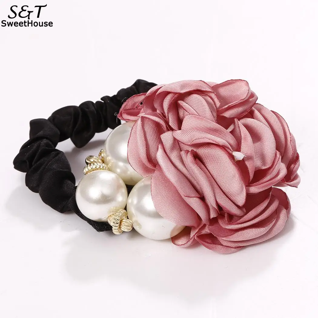 Кольцо моды искусственный жемчуг выросли волосы веревки, резинки для волос Для женщин Hairbands - Цвет: Pink