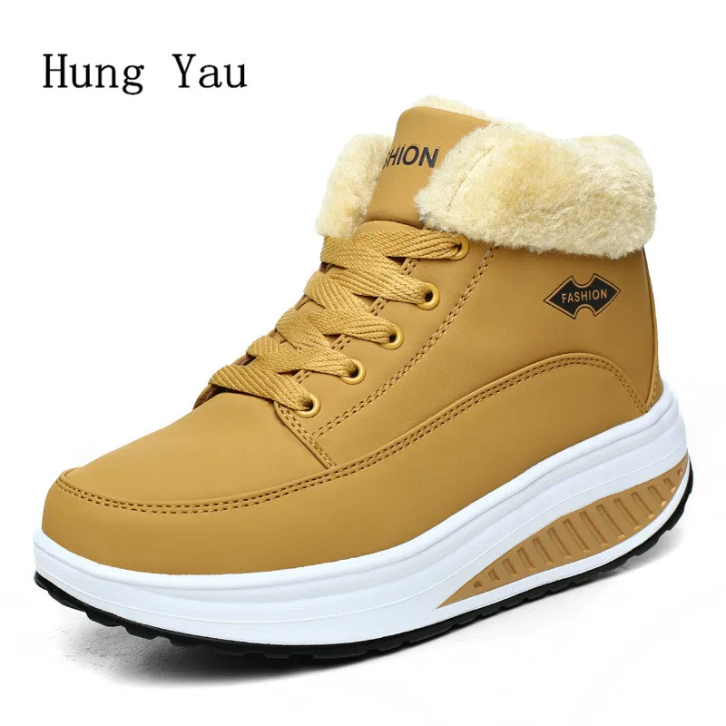 

Women Snow Boots Ankle Winter Warm Female Casual Shoes Woman Flat Fashion Height Increasing Wedges Round Toe Outdoor