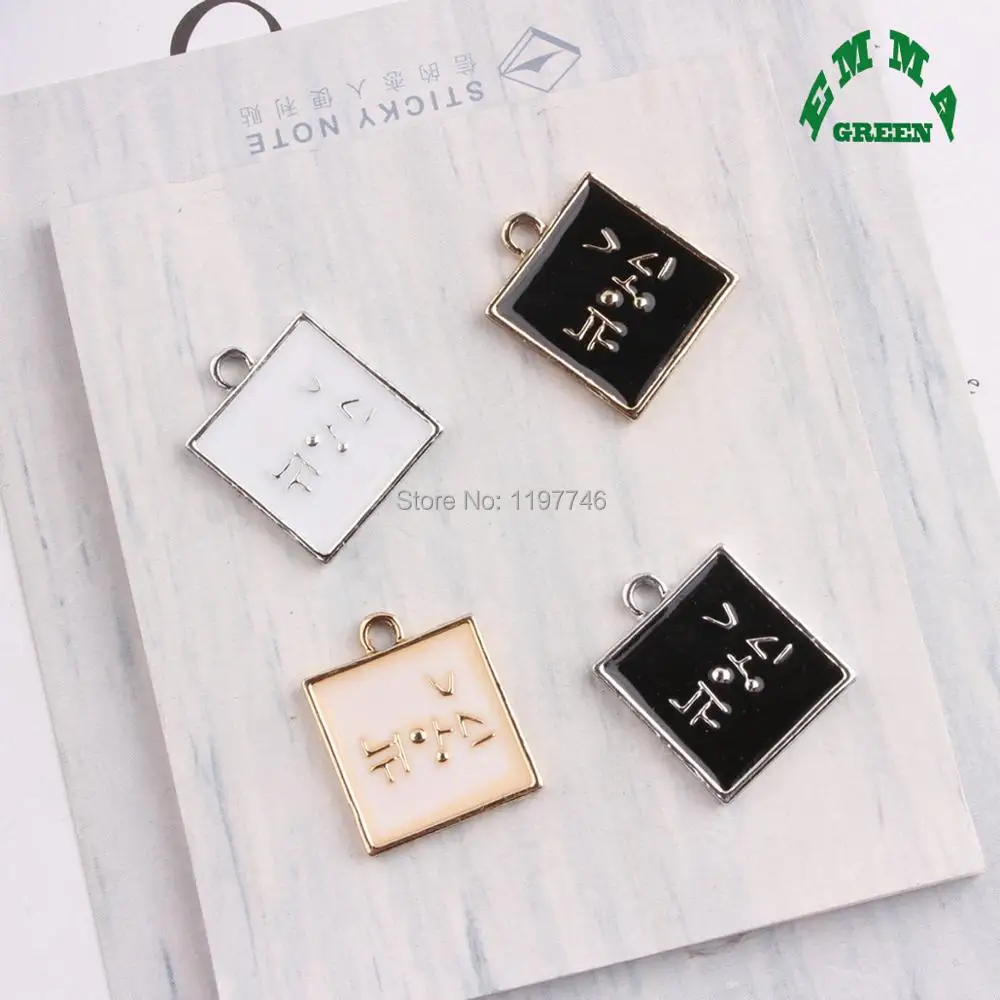 

Square Korean Letter Card Tag 10pcs 16mm Enamel Charms Red White Oil Drop Accessories Charm for Christmas Making
