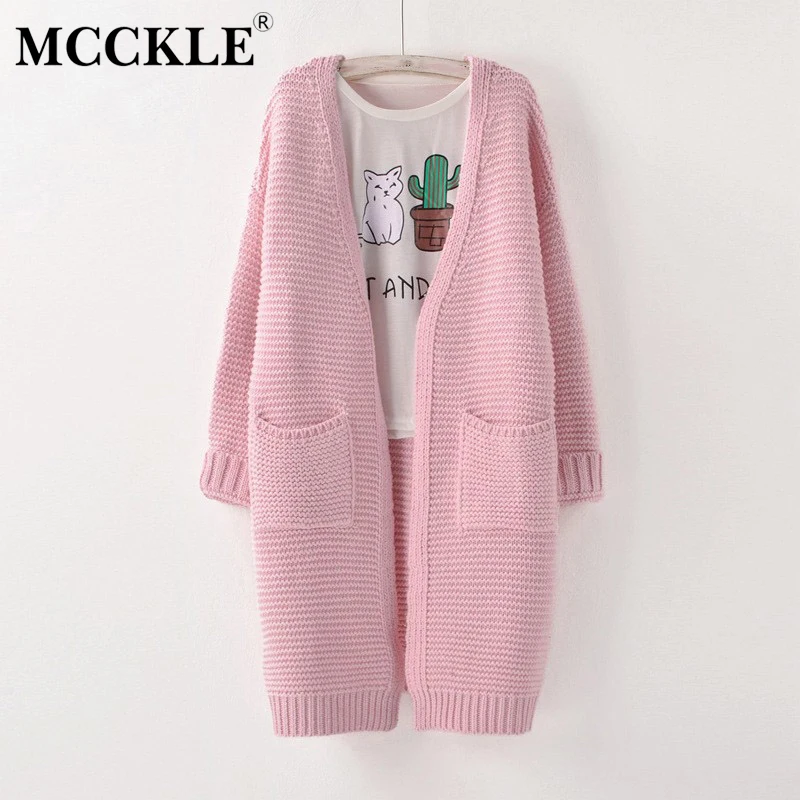 

MCCKLE Women Long Sweater Cardigan Autumn Winter Casual Long Sleeve Thick Knitted Cardigan Female Soft Sweater Coats Outwear