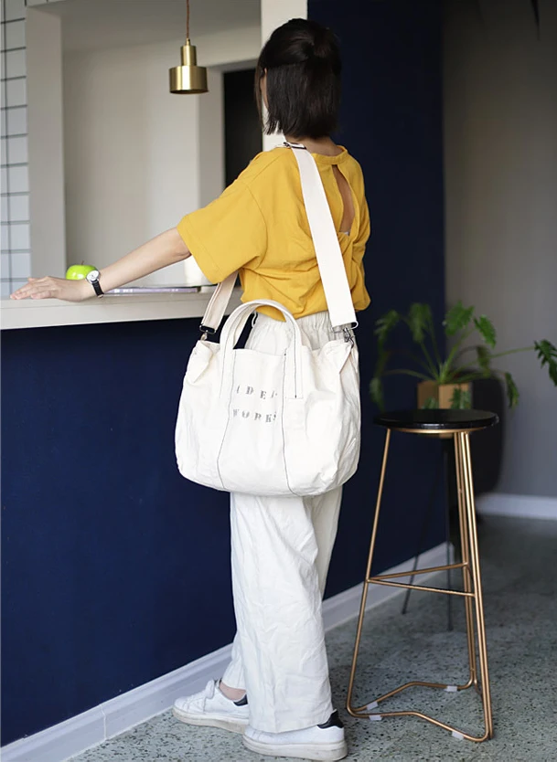 Холщовая Сумка для отдыха, большая модная сумка на плечо для подростков, корейская ткань, Экологичная открытая сумка через плечо