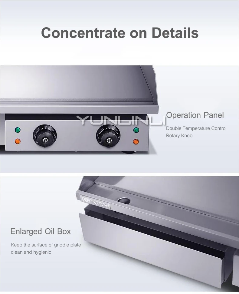 4.4KW Stainless Steel Electric Griddle Countertop Commercial Hot Plate BBQ Grill 220~240V grlha de churrascos bbq brazil electry