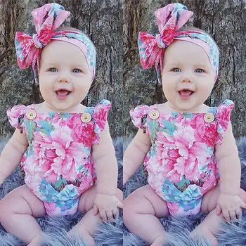 

Toddler Infantil Newborn Baby Girls Floral Romper Fashion Jumpsuit Summer Headband 2PCS Sunsuit Outfit Set 2019 New Hot