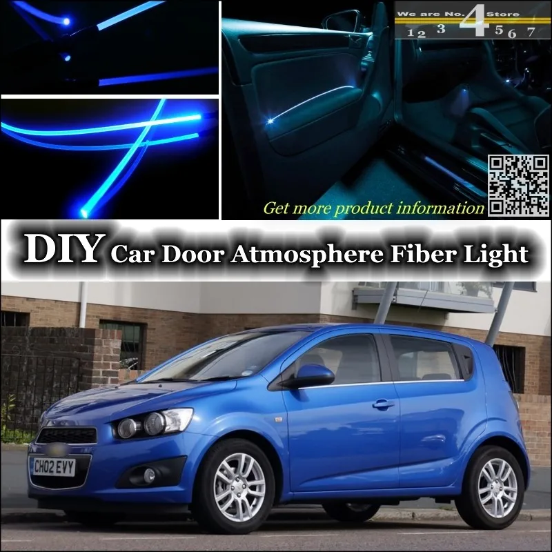  Luz ambiental interior para Chevrolet Aveo Sonic, tuneado de Ambiente, banda de fibra óptica, luces dentro del Panel de la puerta, Sintonización de iluminación