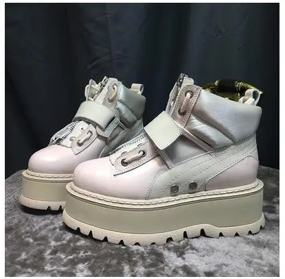 

Leather Women Casual Shoes Hook Loop Women Sneakers Lace Up Platform Woman Flats Zipper Sapato Feminino Round Toe Chunky Heel