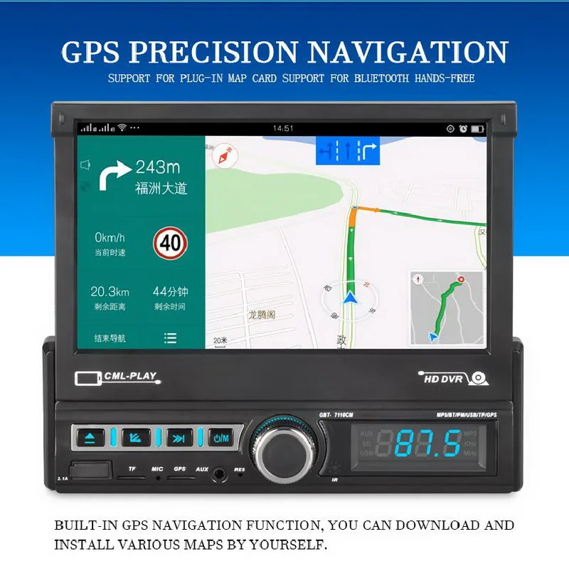 Авто Выдвижная gps-навигация для Android 9 реверсивное изображение Авто 1 DIN 7 дюймов Bluetooth Радио кассетный плеер радио автовидео