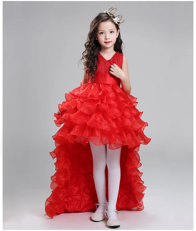 Свадебное платье со шлейфом для девочки (3-12T) качественная балетная пачка платье русалки с вырезом в форме буквы V длинное платье принцессы