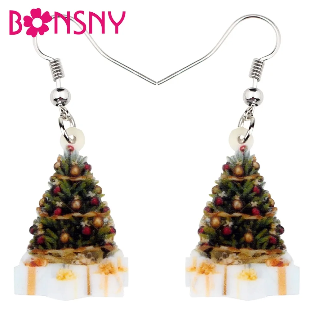 

Bonsny Statement Acrylic Christmas Tree Gift Earrings Drop Dangle Decoration Navidad Jewelry For Women Girls Teens Charms Bijoux