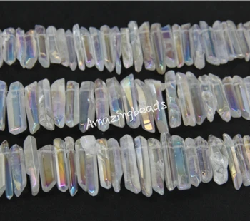 

Approx 65pcs/strand Natural Polished White Crystal Quartz Point Pendants,High Quality Raw Crystal Drilled Stick Briolettes Beads