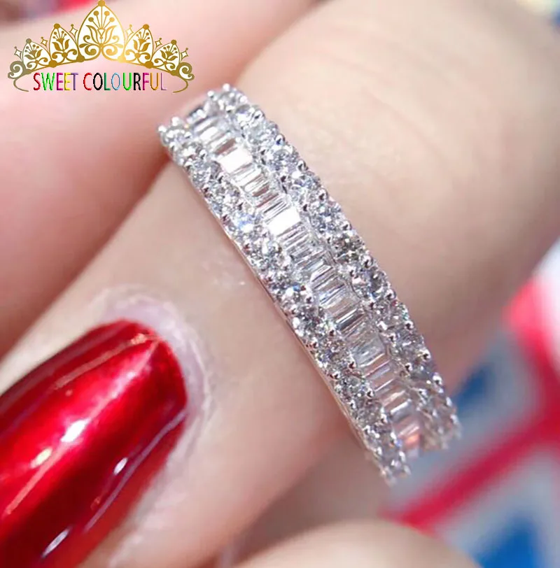 Свадебное Moissanite кольцо с настоящим бриллиантом 18K 750 Белое золото D Цвет VVS MO-003