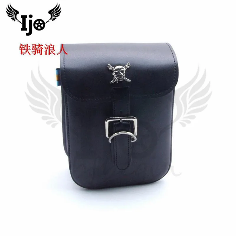 black PU leather pirate skull scooter pouch motorcycle side bag for harley prince cruise tail bags universal motorbike head bag