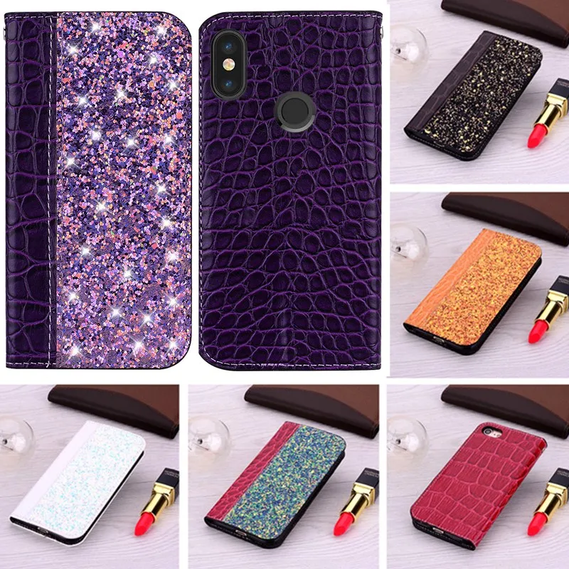 Для Xiaomi Mi5X 6X Redmi 5 Plus 4X 6A 6 Pro Note 5A S2 Блестящий крокодиловый кожаный чехол бумажник с