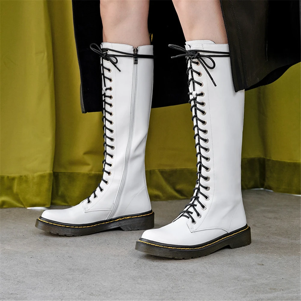 

Genuine Cow Leather Add Fur Warm Boots Woman Shoes Zipper Chunky Heels Knee High Boots Female Shoes Woman Riding Boots