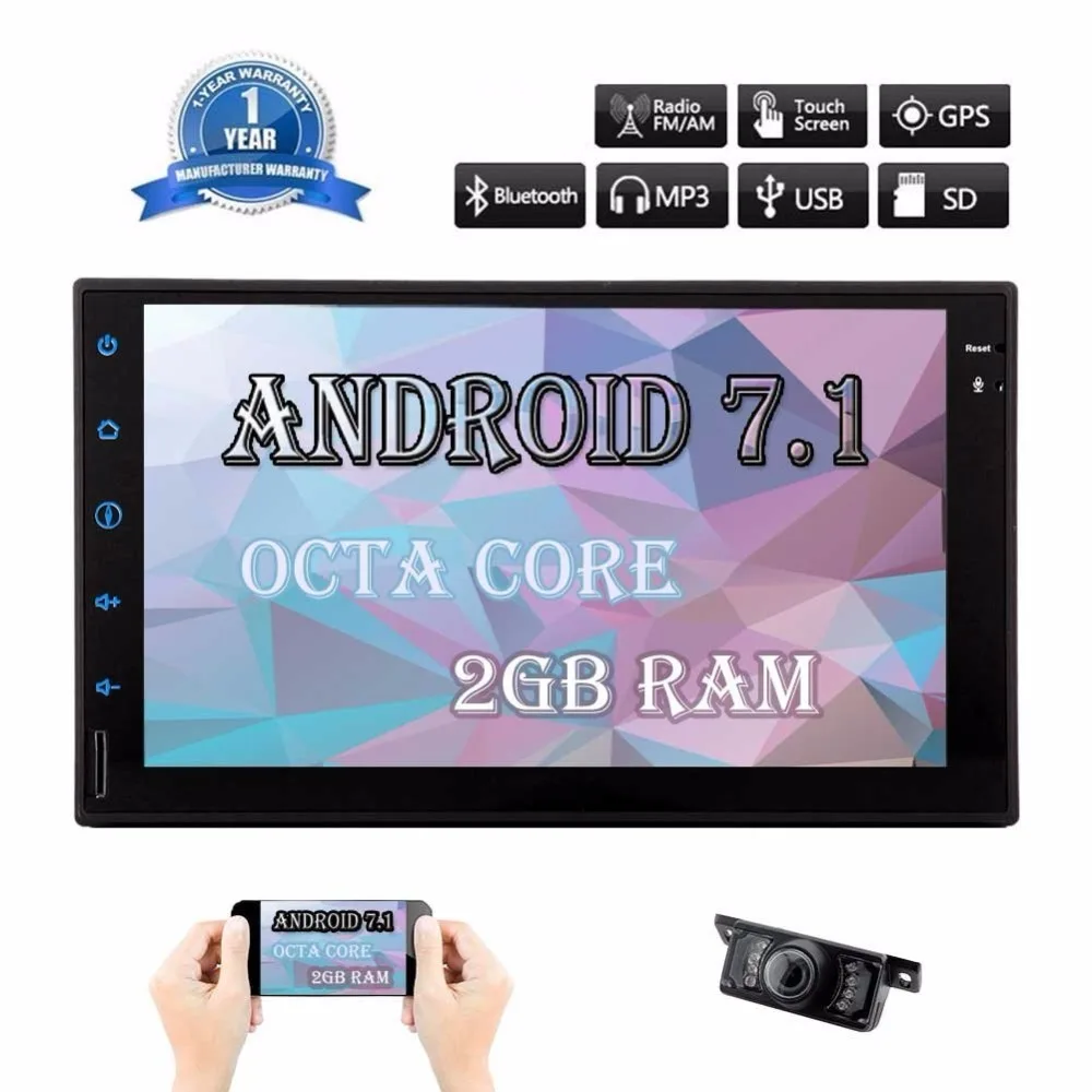 Best Android 7.1 Car Stereo Octa Core Radio with Bluetooth GPS Navigation Support Wifi USB SD Touch Screen 2 Din  Free Backup Camera 0
