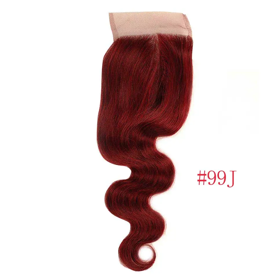 Pinshair бразильские волнистые медовые светлые закрытые 100 человеческие волосы кружева средняя часть закрытие красные темно-коричневые бордовые волосы не Реми - Цвет волос: # 99J