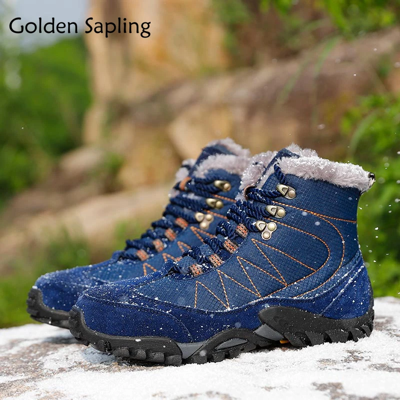 

Golden Sapling Hiking Shoes Mens Winter Boots Fur Leather Men's Sneakers Mountain Outdoor Shoes Men Sport Climbing Tactical Boot