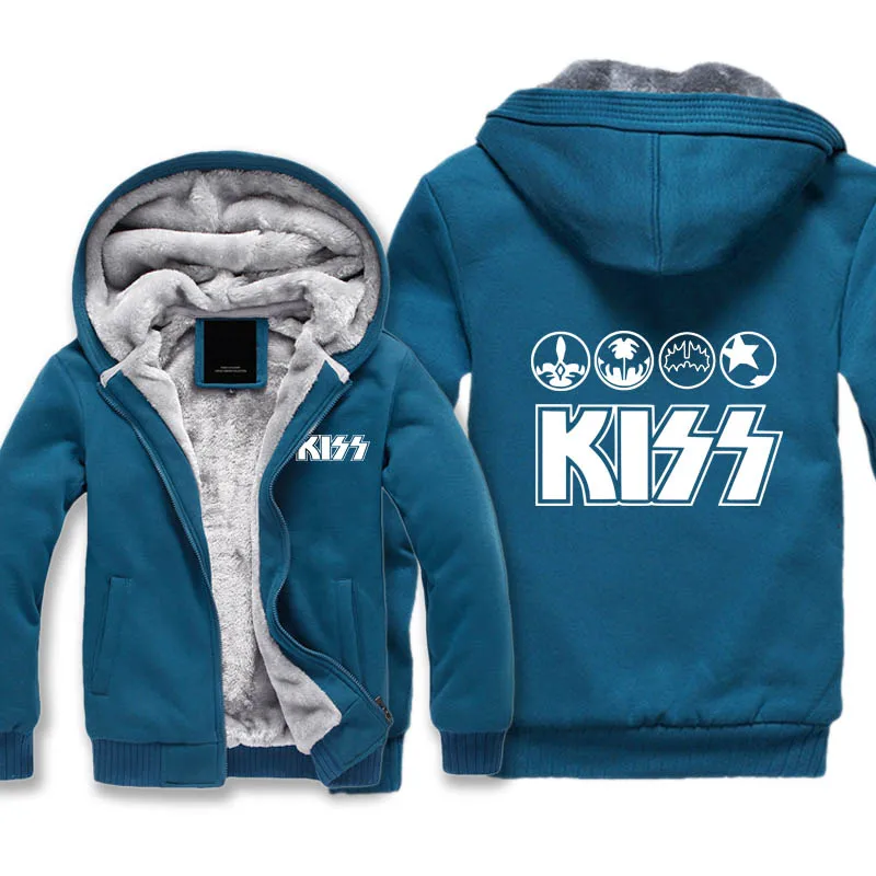 

KISS Band Thickness Hoodies Adult Velvet Baseball Sweatshirts Men KISS Unisex Winter Jacket with Hat Warm Coat M-5XL size