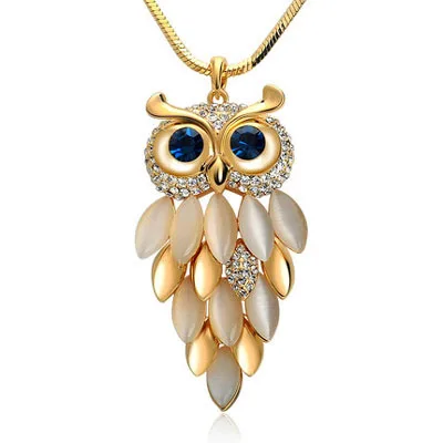 2015 New Brand Design Women Gold Necklace Zinc Alloy Crystal Jewelry Owl Necklace Pendant Long Vintage Necklaces