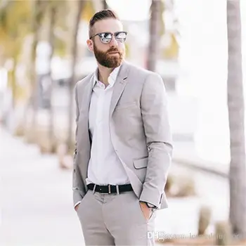 

Tailored Made Men Suits Grey Spring Summer Custom Wedding Suits For Man Groom Prom Beach Tuxedos Blazer Jacket Men 2 Pieces Tern
