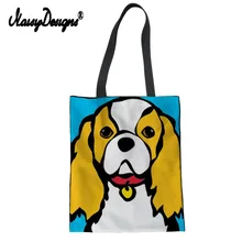 Бесшумный дизайн холст сумка для женщин шоппинг Повседневная сумка король Шарль спаниель печать на плечо ежедневно через плечо мультфильм для леди