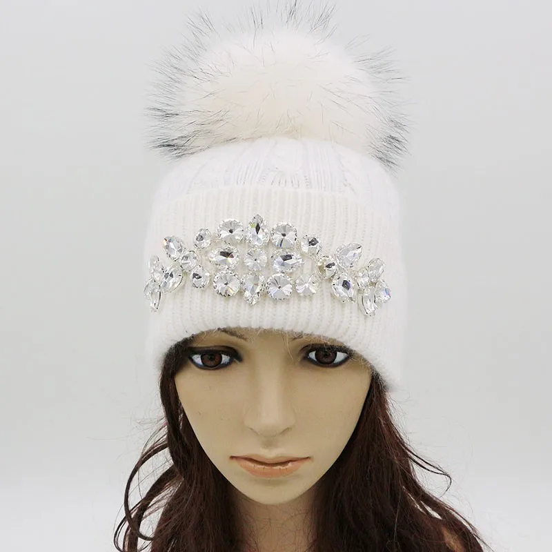 GZHilovingL новые зимние теплые шапки-бини с высокими бриллиантами для женщин и девочек, Мягкая шерстяная вязаная меховая шапка с вязаным помпоном Skullies