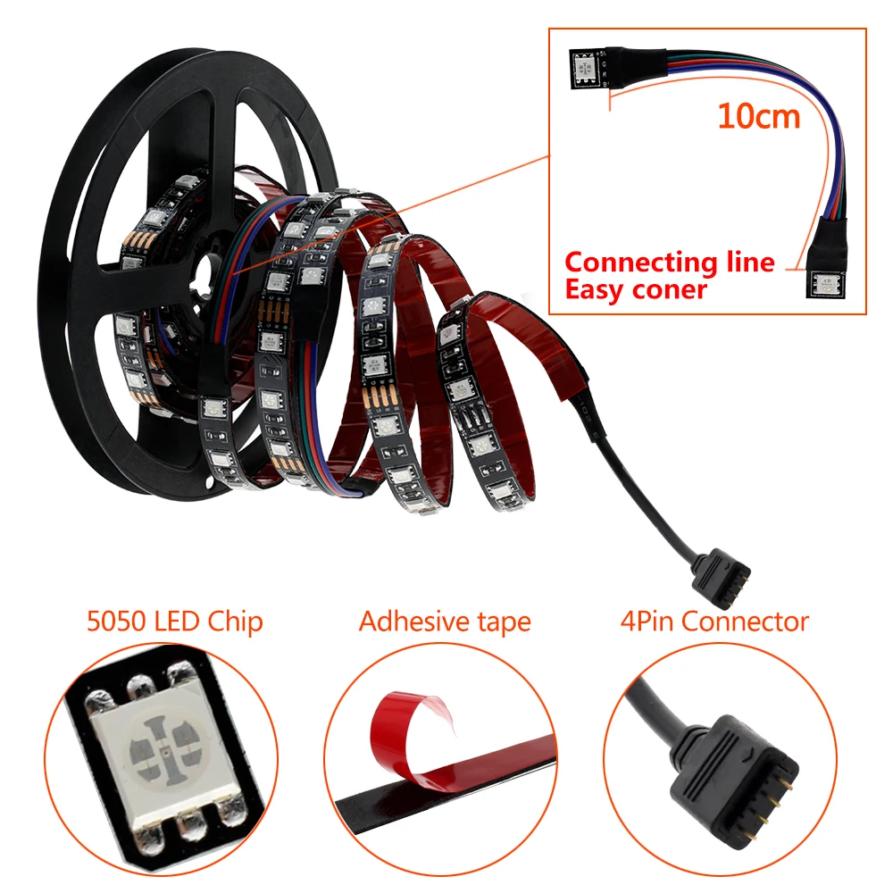 USB Светодиодная лента 5050 RGB гибкий светодиодный светильник DC5V RGB цвет сменный ТВ фоновый светильник ing