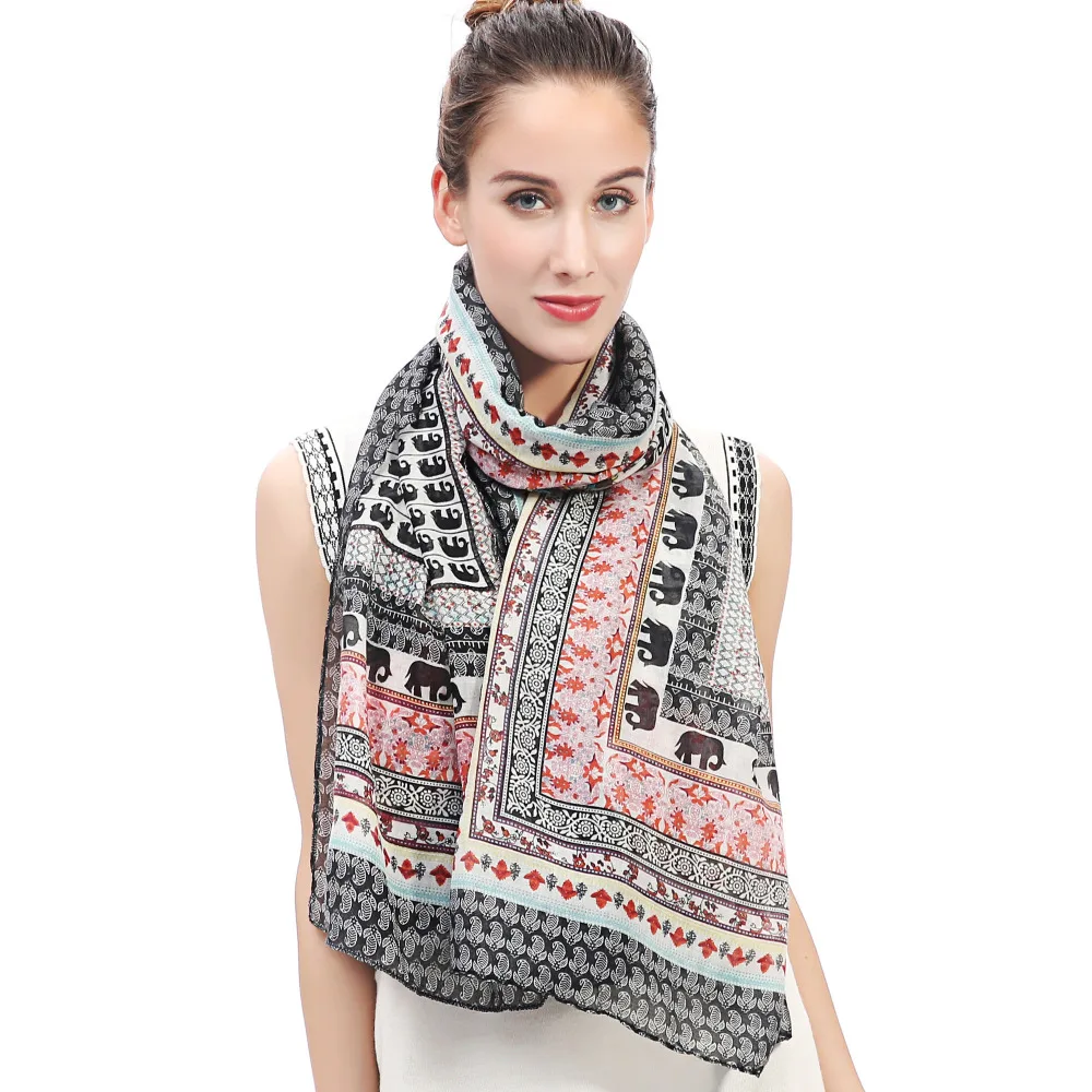 Elephant Print Boho Style Women's Scarf Shawl Wrap Soft Lightweight for