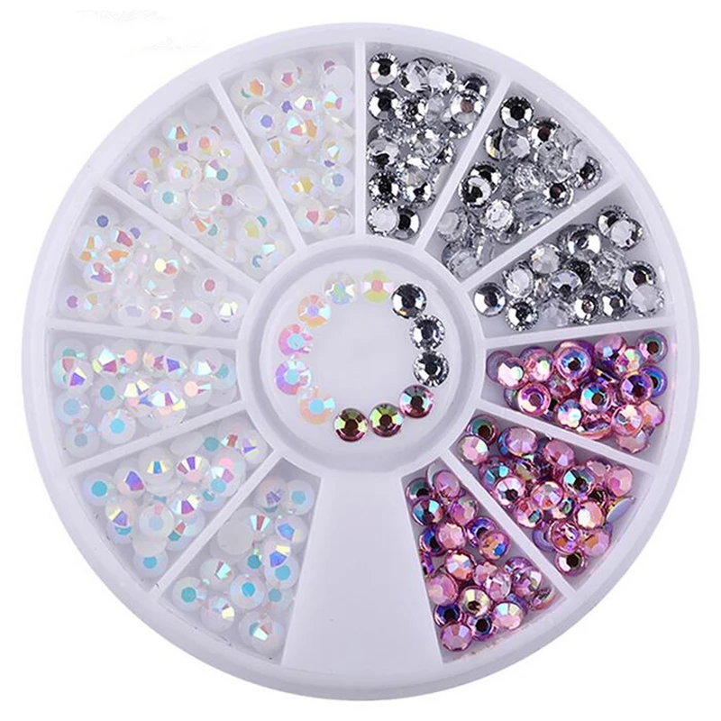 

Nail Art Wheel AB Rhinestone Crystal Glitter Bead Pearl 3D Round Tips Jewelry DIY Manicure Accessories Tools Colorful Decoration