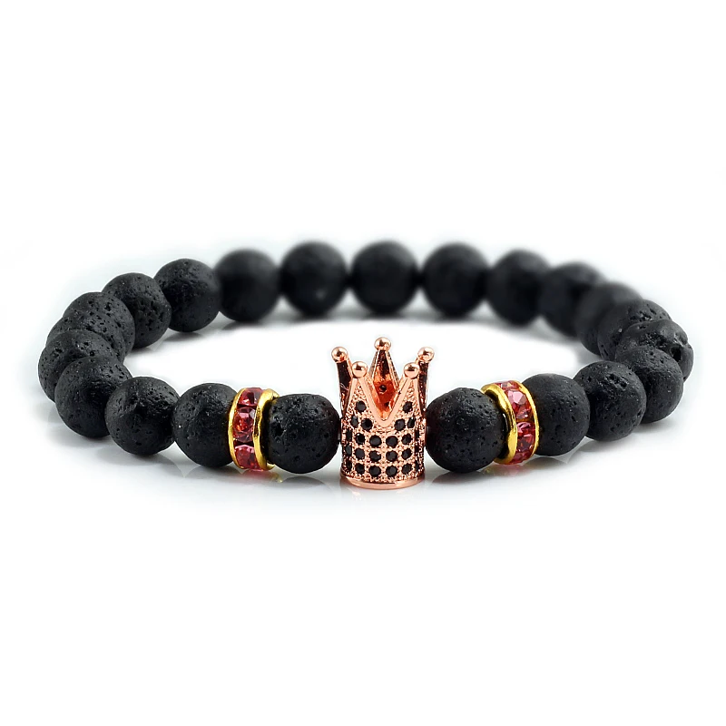 Модный CZ императорская корона и шлем браслет с подвесками натуральная матовая вулканическая лава браслеты из камней женские мужские браслеты ювелирные изделия пульсер