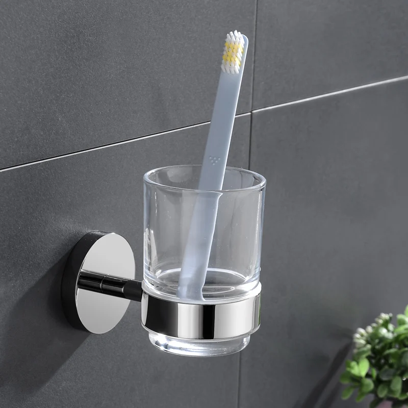 Высокое качество SUS 304 нержавеющая сталь набор аксессуаров для ванной комнаты хромированная вешалка для полотенец держатель для бумаги кольцо для полотенец Настенный - Цвет: Toothbrush Holder