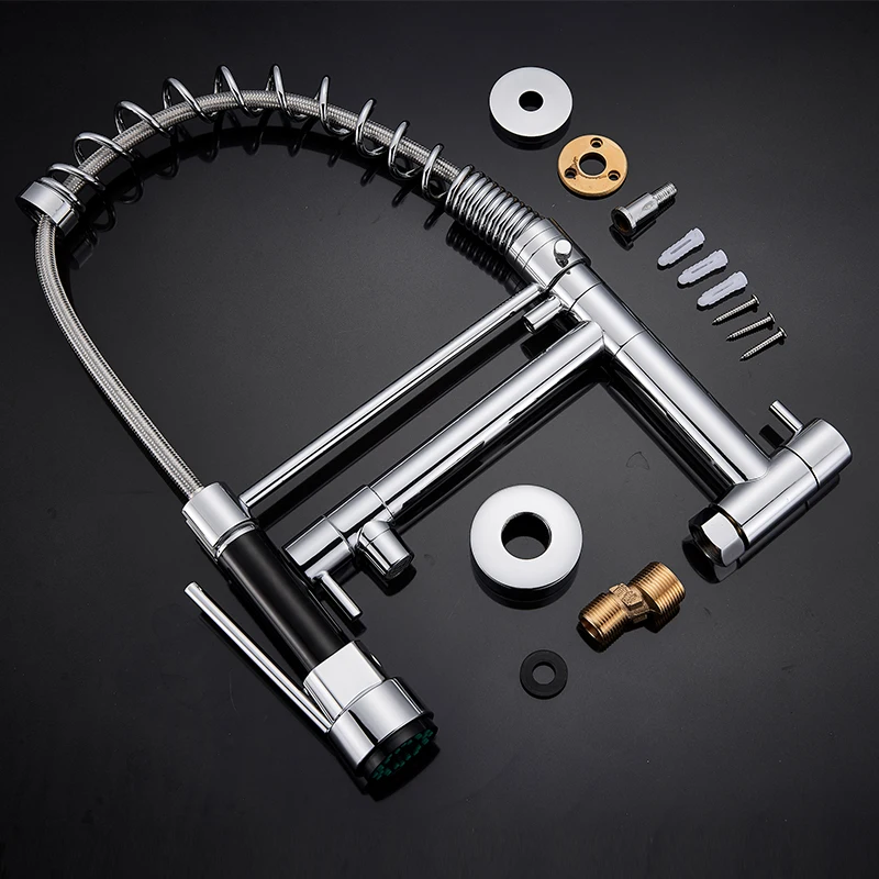 quyanre wanfan wall mounted chrome spring kitchen faucet dual spout single handle mixer tap kitchen sink faucet