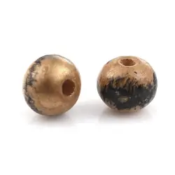 Дорин коробка Винтаж дерево шарики прокладки Круглый черный и золотой DIY ювелирных около 7 мм (2/8 "), диаметр отверстия: Приблизительно 2 мм-1,4
