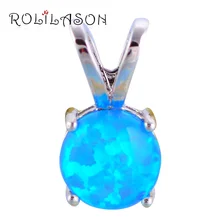 ROLILASON Gifts for Friends Blue Fire Opal 925 Silver Necklace Pendants Cheap Trendy Fashion Jewelry for
