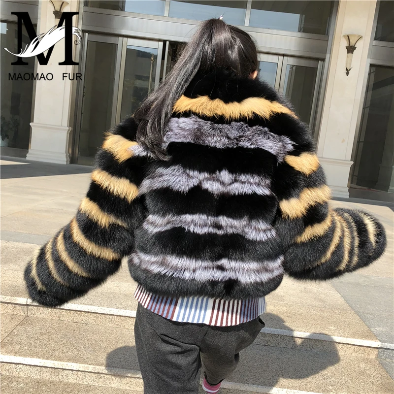 

Real Fox Fur Coats Luxury Natural Colorful Fox Fur Jacket Women's Genuine Fur Winter Warm Overcoat New Fashion Style